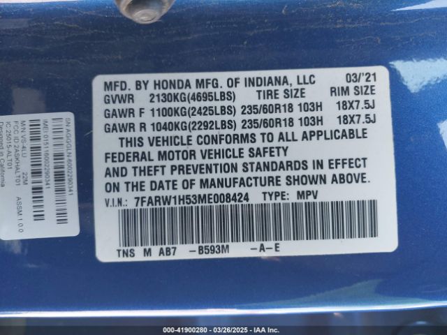 7FARW1H53ME008424 Honda l15be