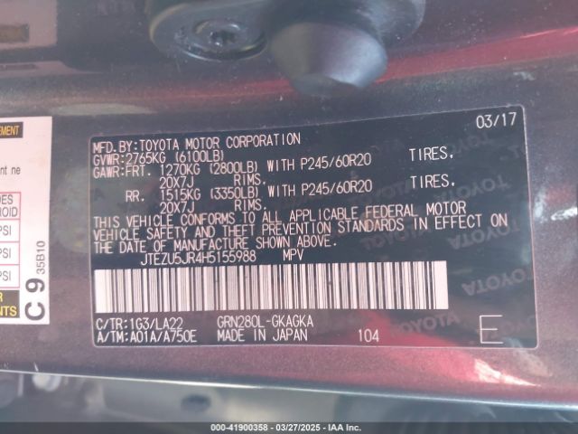 JTEZU5JR4H5155988 Toyota 4runner Limited
