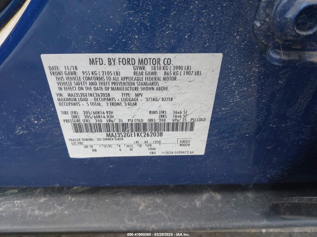 MAJ3S2GE1KC262038 Ford Ecosport Se