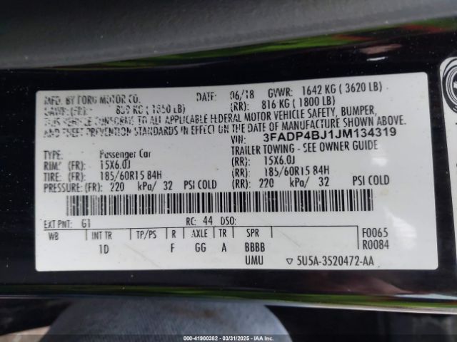 3FADP4BJ1JM134319 Ford FIESTA SE
