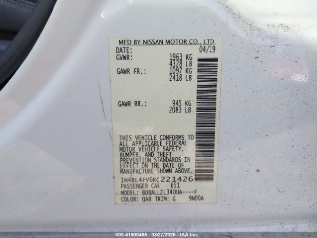 1N4BL4FV6KC221426 Nissan Altima 2.5 Platinum
