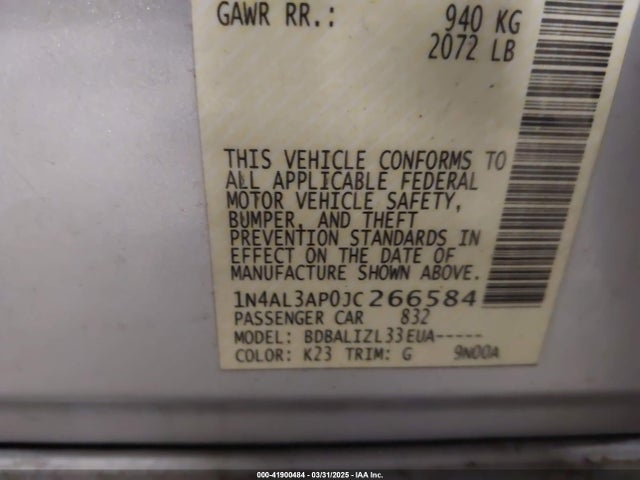 1N4AL3AP0JC266584 Nissan Altima 2.5 Sv