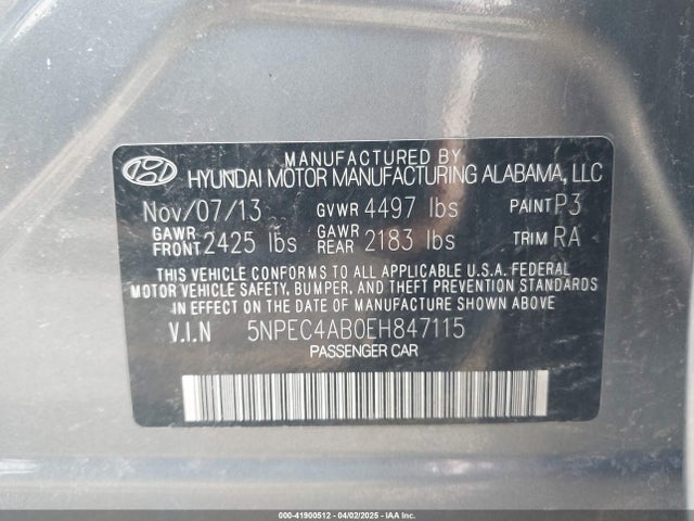 5NPEC4AB0EH847115 Hyundai Sonata Limited 2.0t