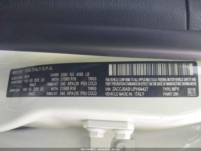 ZACCJBAB1JPH94427 Jeep Renegade Sport 4x4