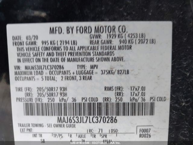 MAJ6S3JL7LC370286 Ford Ecosport Ses