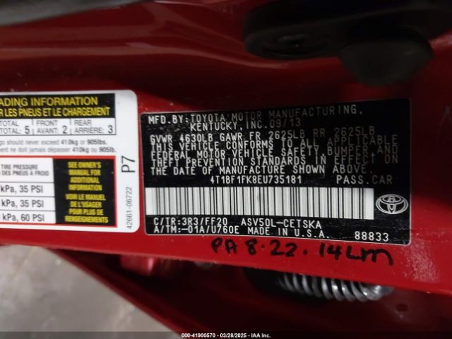 4T1BF1FK8EU735181 Toyota CAMRY SE