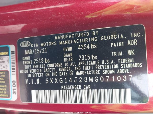 5XXG14J23MG071037 KIA K5 LXS
