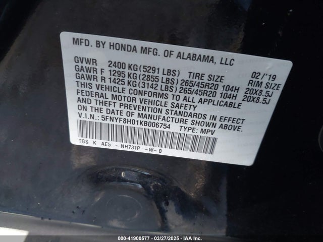5FNYF8H01KB006754 Honda Passport Elite