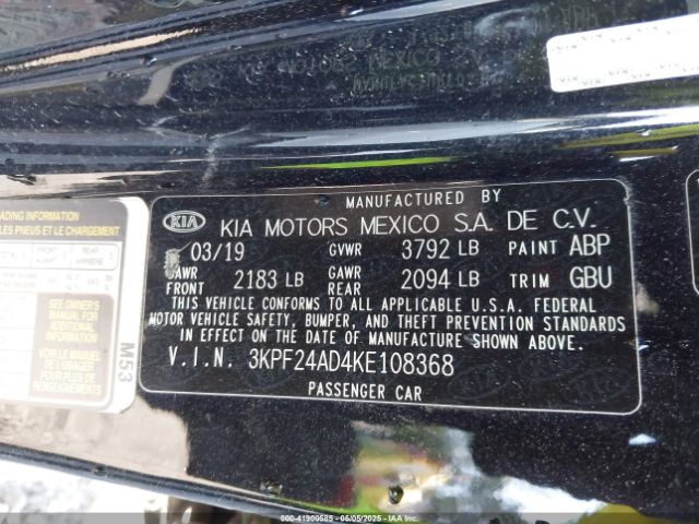 3KPF24AD4KE108368 KIA Forte Lxs