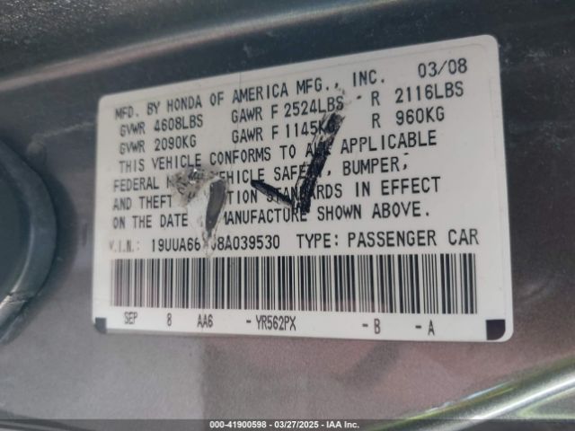 2008 ACURA TL 19UUA66208A039530 Photo 8