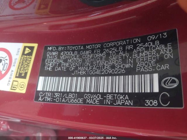 JTHBK1GG4E2090226 Lexus ES 350