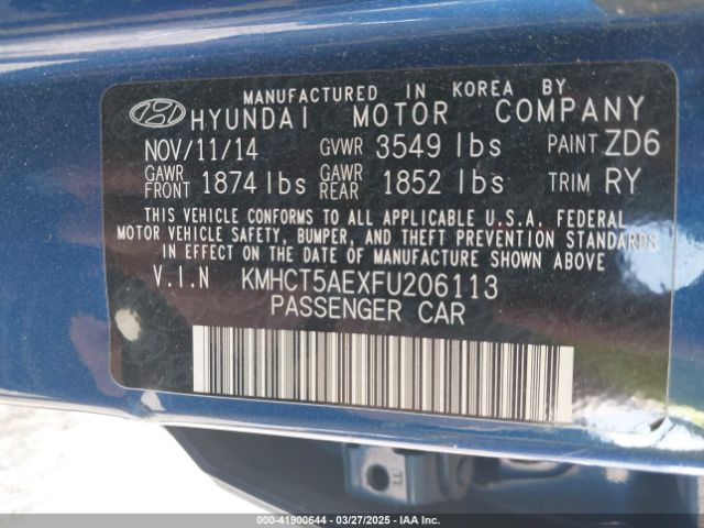 KMHCT5AEXFU206113 Hyundai ACCENT GS