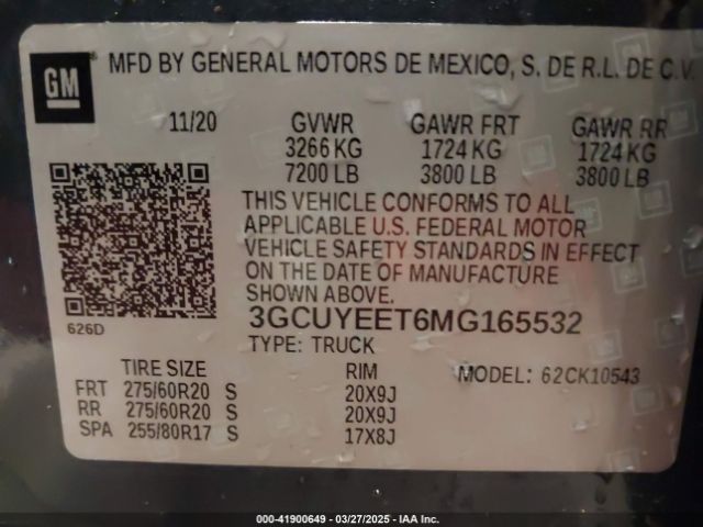 3GCUYEET6MG165532 Chevrolet Silverado 1500 4wd  Short Bed Rst