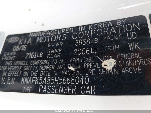 KNAFK5A85H5668040 KIA FORTE LX