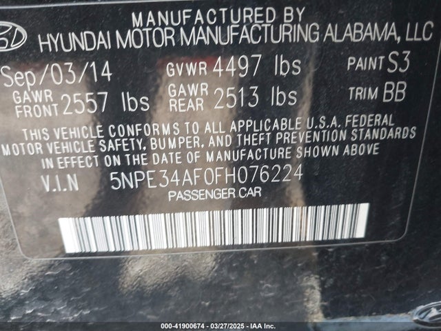 5NPE34AF0FH076224 Hyundai Sonata Sport