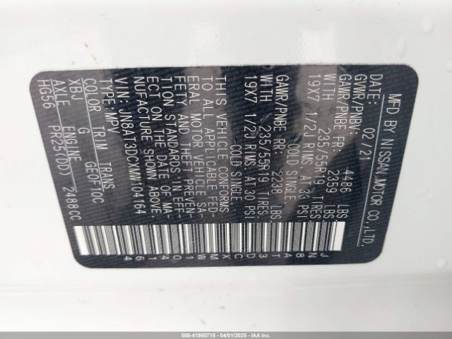 JN8AT3DCXMW104164 Nissan Rogue Platinum Fwd