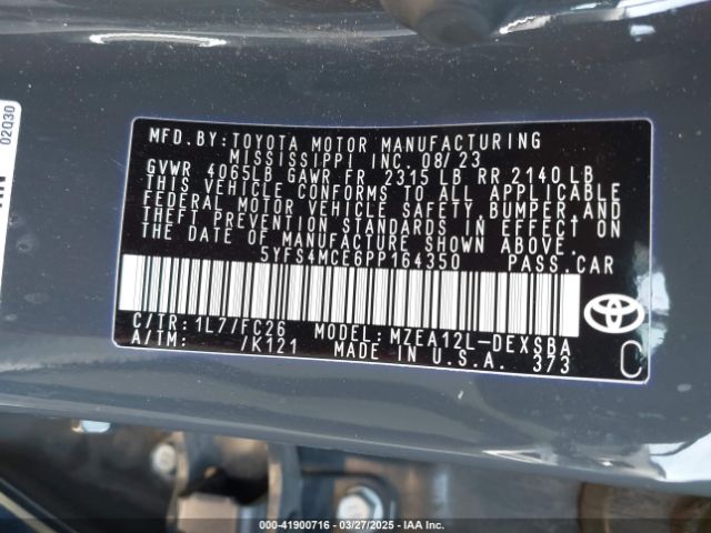 5YFS4MCE6PP164350 Toyota COROLLA SE