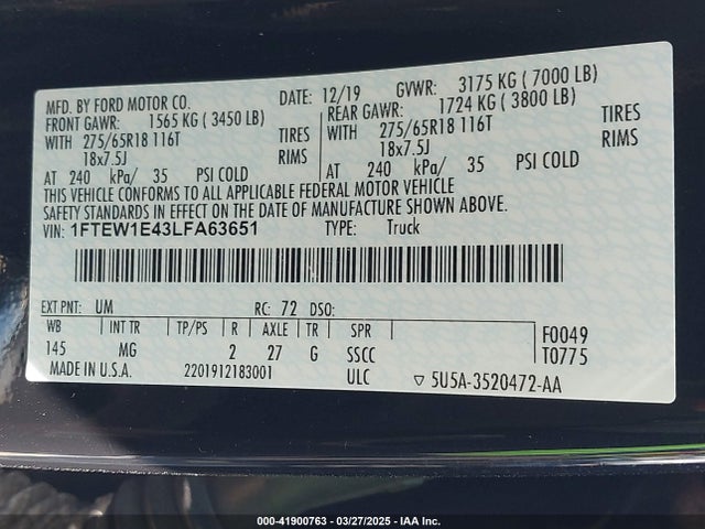 Ford F-150 Xlt 2020 1FTEW1E43LFA63651 Image 9