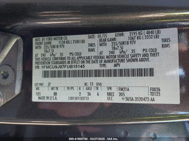 1FMCU9J97FUB15145 Ford Escape Titanium