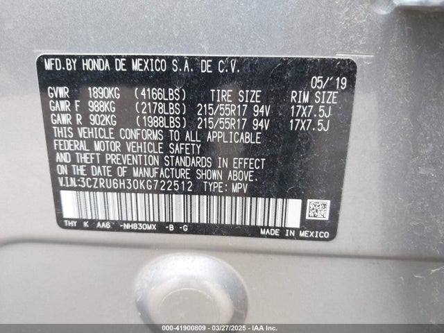 3CZRU6H30KG722512 Honda HR-V LX