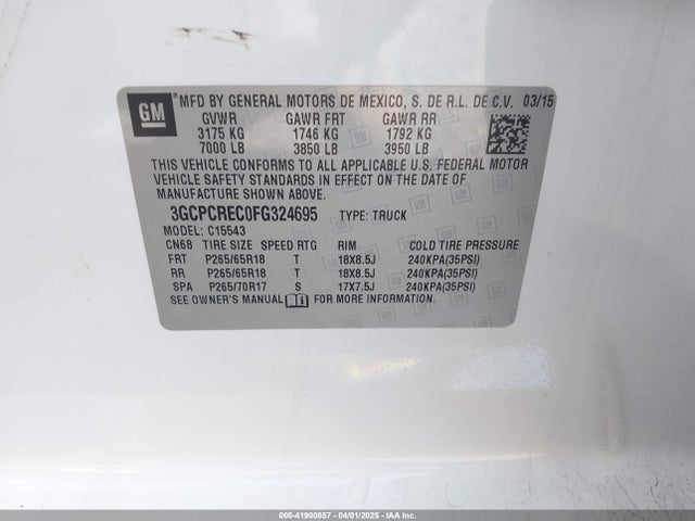 3GCPCREC0FG324695 Chevrolet Silverado 1500 2lt