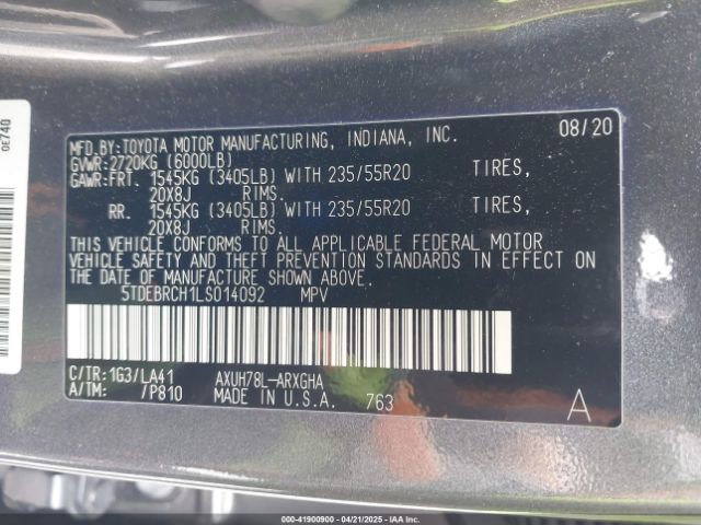 5TDEBRCH1LS014092 Toyota Highlander Hybrid Platinum