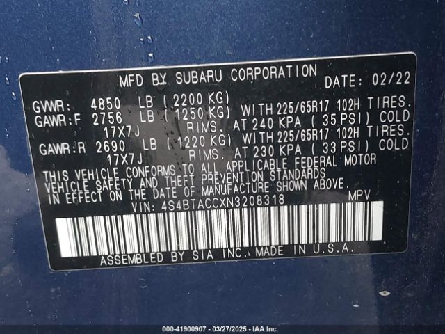 2022 SUBARU OUTBACK 4S4BTACCXN3208318 Photo 8