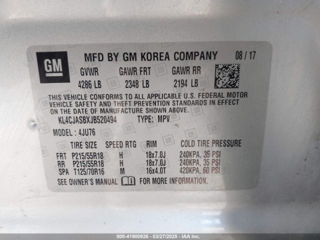 KL4CJASBXJB520494 Buick Encore Preferred