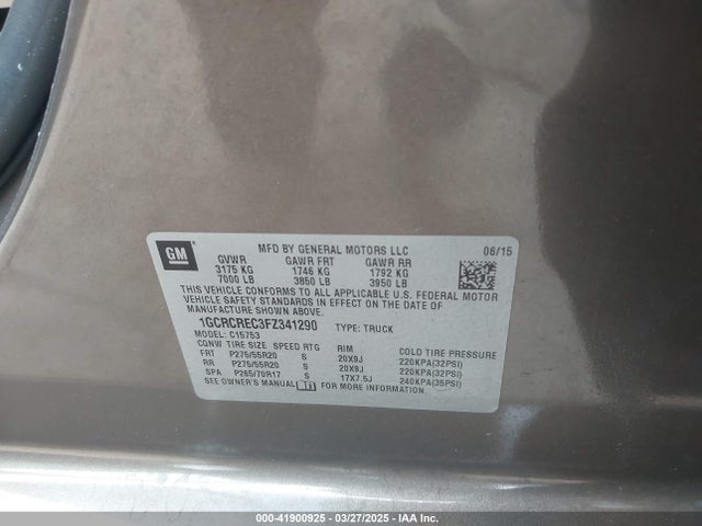 1GCRCREC3FZ341290 Chevrolet Silverado 1500 1lt