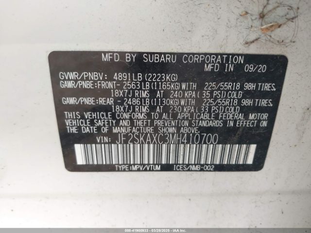 JF2SKAXC3MH410700 Subaru Forester Touring
