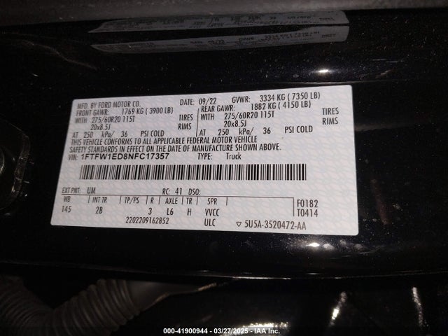 1FTFW1ED8NFC17357 Ford F-150 Lariat