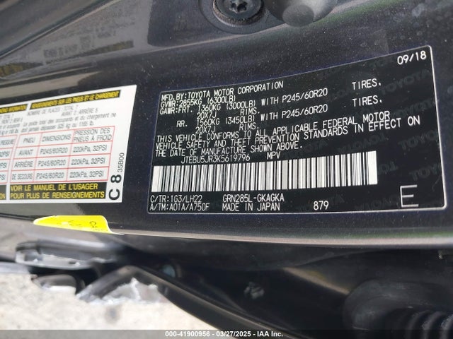 JTEBU5JR3K5619796 Toyota 4runner Limited Nightshade