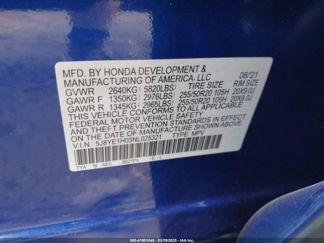 5J8YE1H03NL025321 Acura Mdx A-spec Package