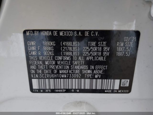3CZRU6H10MM733092 Honda Hr-v Awd Sport