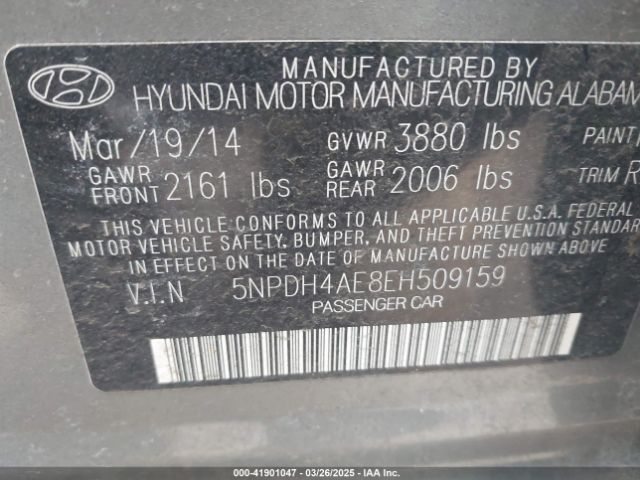 5NPDH4AE8EH509159 Hyundai ELANTRA SE