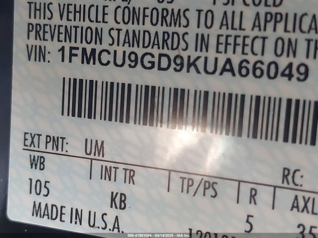 1FMCU9GD9KUA66049 Ford ESCAPE SE