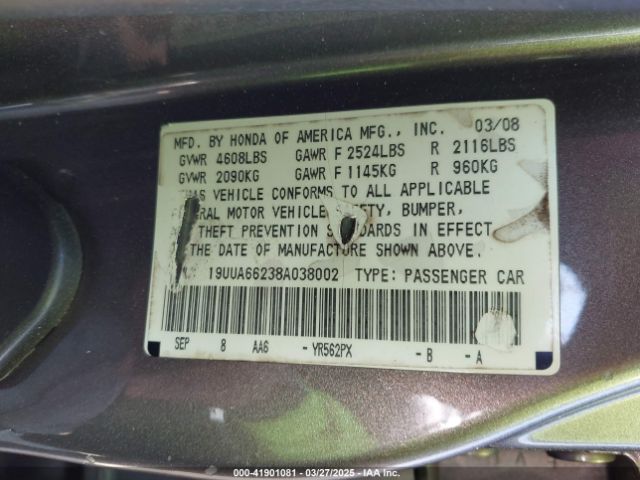 2008 ACURA TL 19UUA66238A038002 Photo 8