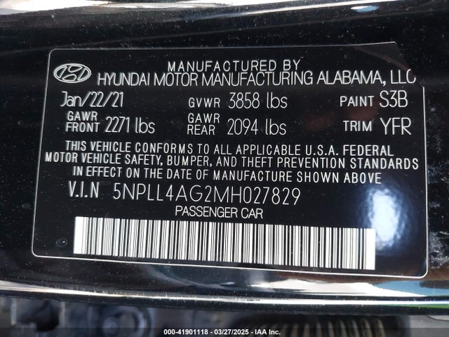 5NPLL4AG2MH027829 Hyundai ELANTRA SE