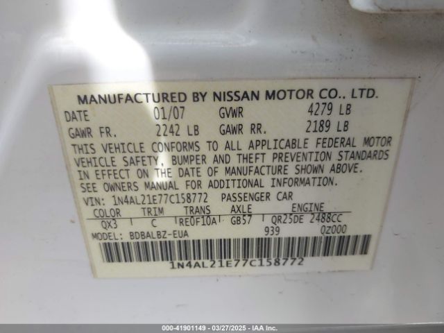 2007 NISSAN ALTIMA 1N4AL21E77C158772 Photo 8