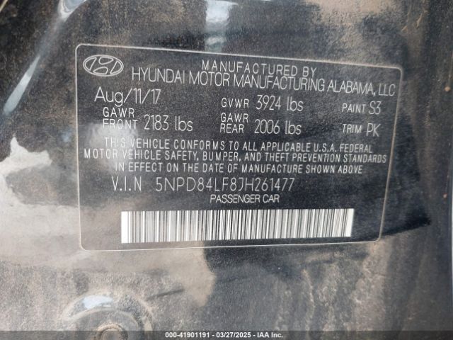 5NPD84LF8JH261477 Hyundai ELANTRA SEL