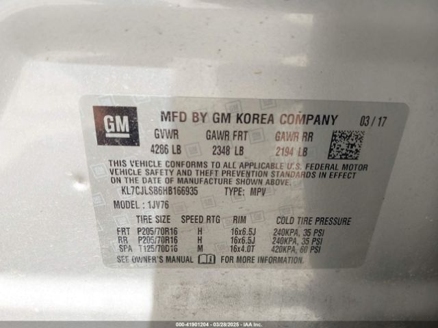 KL7CJLSB6HB166935 Chevrolet Trax Lt