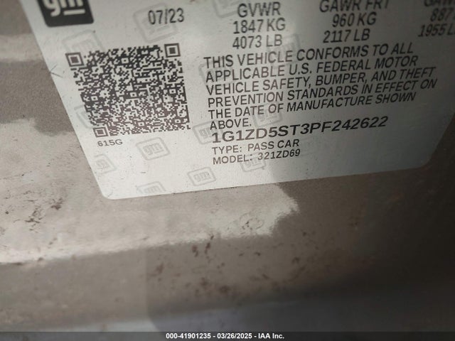 1G1ZD5ST3PF242622 Chevrolet Malibu Fwd 1lt