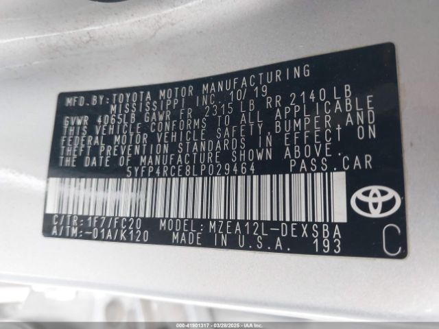 5YFP4RCE8LP029464 Toyota COROLLA SE