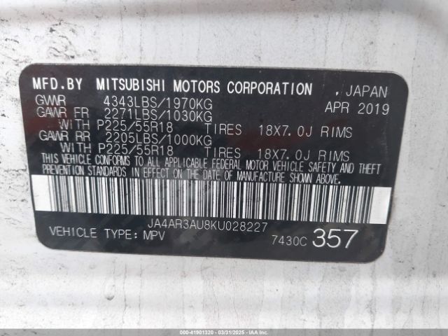 JA4AR3AU8KU028227 Mitsubishi Outlander Sport 2.0 Le