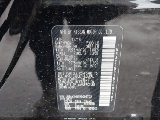 JN8AY2ND1H9003702 Nissan Armada Platinum