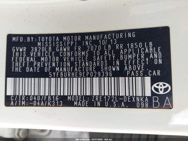 5YFBURHE9EP029396 Toyota COROLLA LE