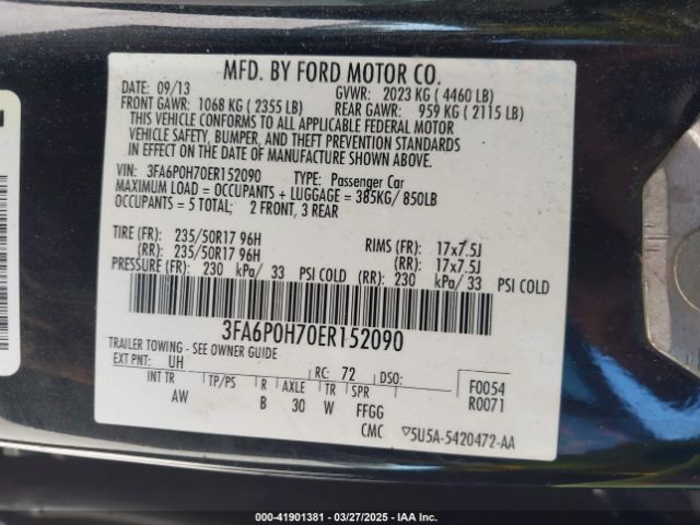 3FA6P0H70ER152090 Ford FUSION SE