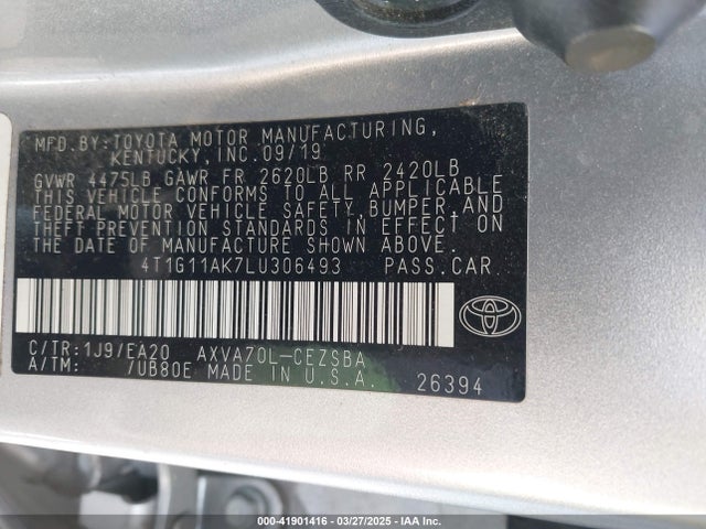 Toyota CAMRY SE 2020 4T1G11AK7LU306493 Image 9