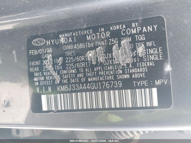 KM8J33A44GU176739 Hyundai TUCSON SE