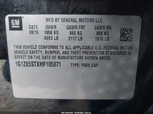 1G1ZE5STXHF105871 Chevrolet MALIBU 1LT